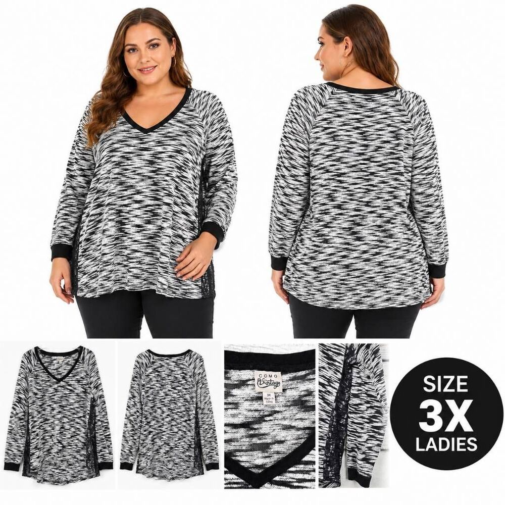 Como Vintage Black White Knit Pullover Sweater 3X